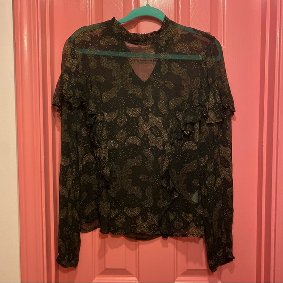 Lucky Brand Sheer Print High Neck Ruffle Blouse - Picture 4 of 10